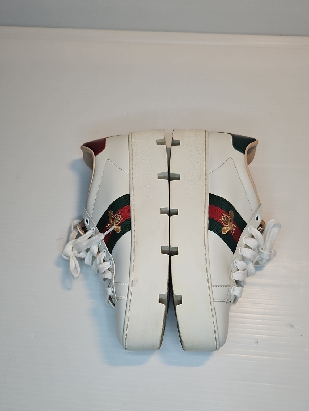 Authentic Gucci Ace Bee Platform Chunky Sneakers White Leather – Size 36 / US 6 - Picture 8 of 12